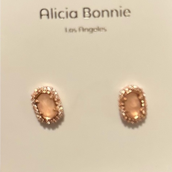 🆕 Alicia Bonnie Los Angeles “Destiny” Rose Gold Stud Earrings w/Box & Dust Bag - Picture 8 of 12